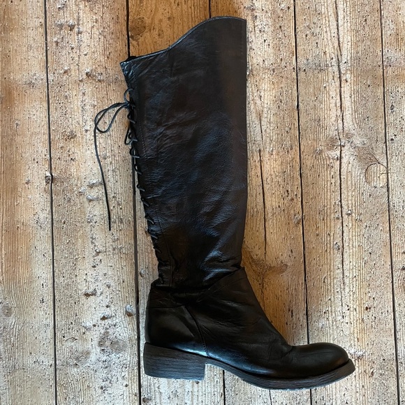 Sundance Lace Up Back Black Leather Tall Riding Boots Size 40 US 9.5 - Picture 4 of 9